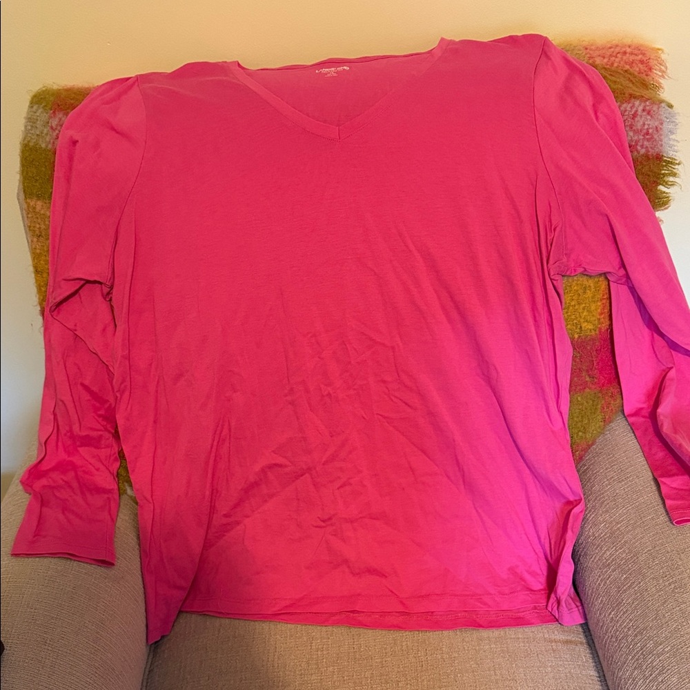 NWOT Lands' End Women’s V-Neck Long Sleeve Top - Bright Pink